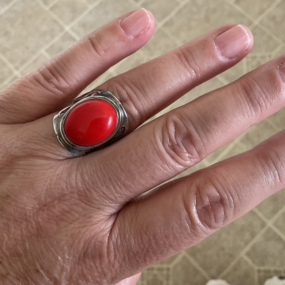 NWOT Sterling Silver 925 Red Coral Gorgeous Ring Size US 8